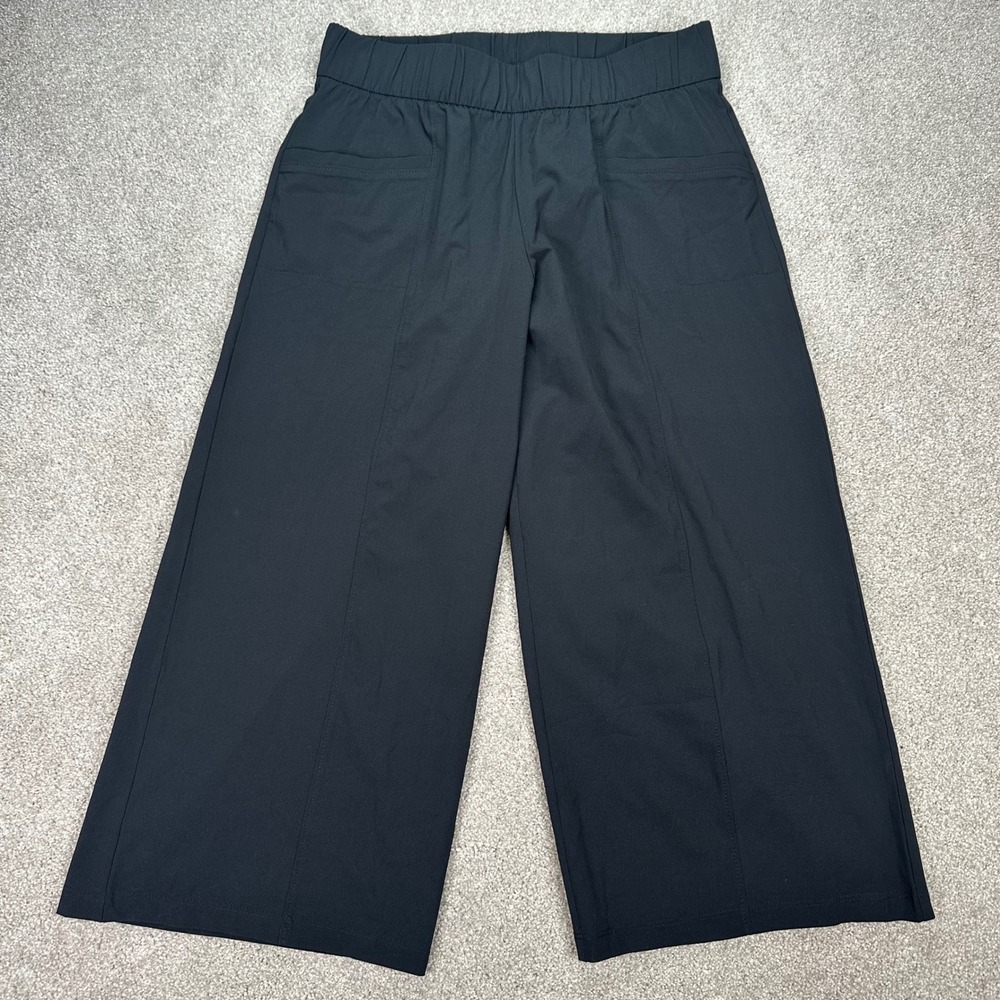 T by‎ Talbots XS Black Wide Leg Cropped Pants Elastic Waist Career Casual